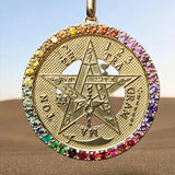 Tetragrammaton Pentagram Pendant with stone halo