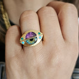 Two in One Stone Eye Ring - 18k Yellow Gold